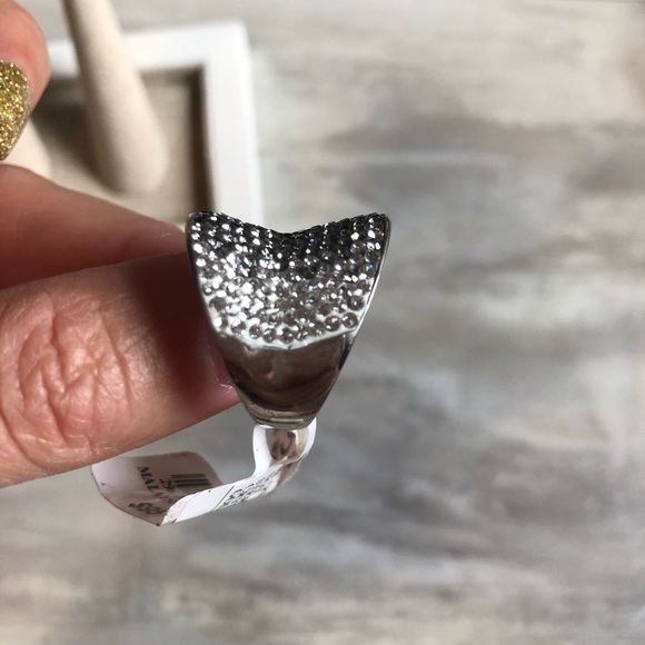 Sterling silver Rhinestone concave ring black gray clear stones  size 7 jewelry - Picture 3 of 7